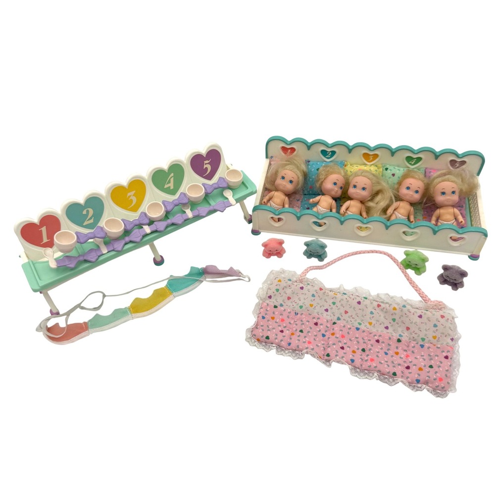 Tyco Quints Dolls Playset Vintage 90s Quintuplets Bed High Chair Accessories Set
